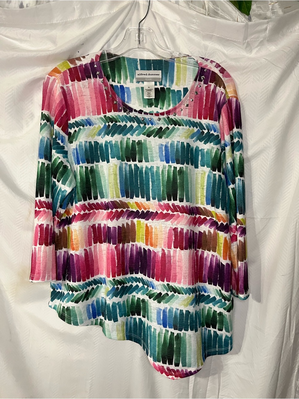 Alfred Dunner Multicolor Brushstroke Long Sleeve Top - Pink, Green, Blue PL
